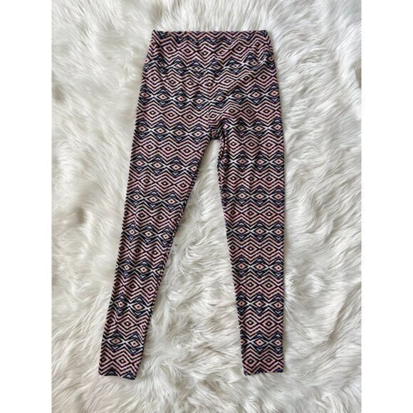 Lularoe One Size Printed Leggings Orange Black - Picture 1 of 4